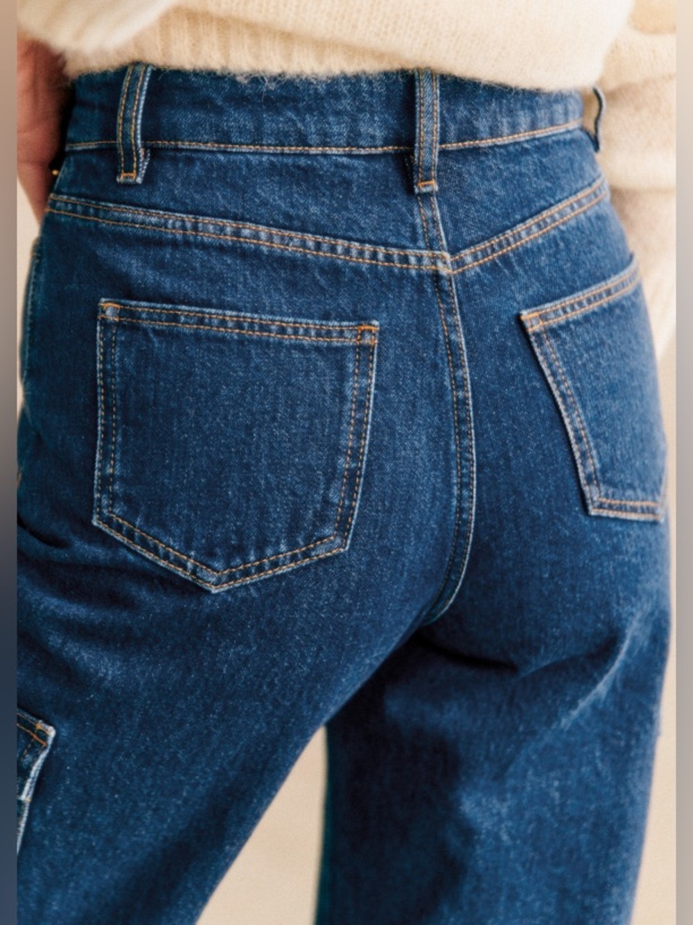 Sézane Flint Trousers Dark Blue High Waisted Cargo Wide Leg Jeans Size 40 FR 8 - Picture 4 of 13